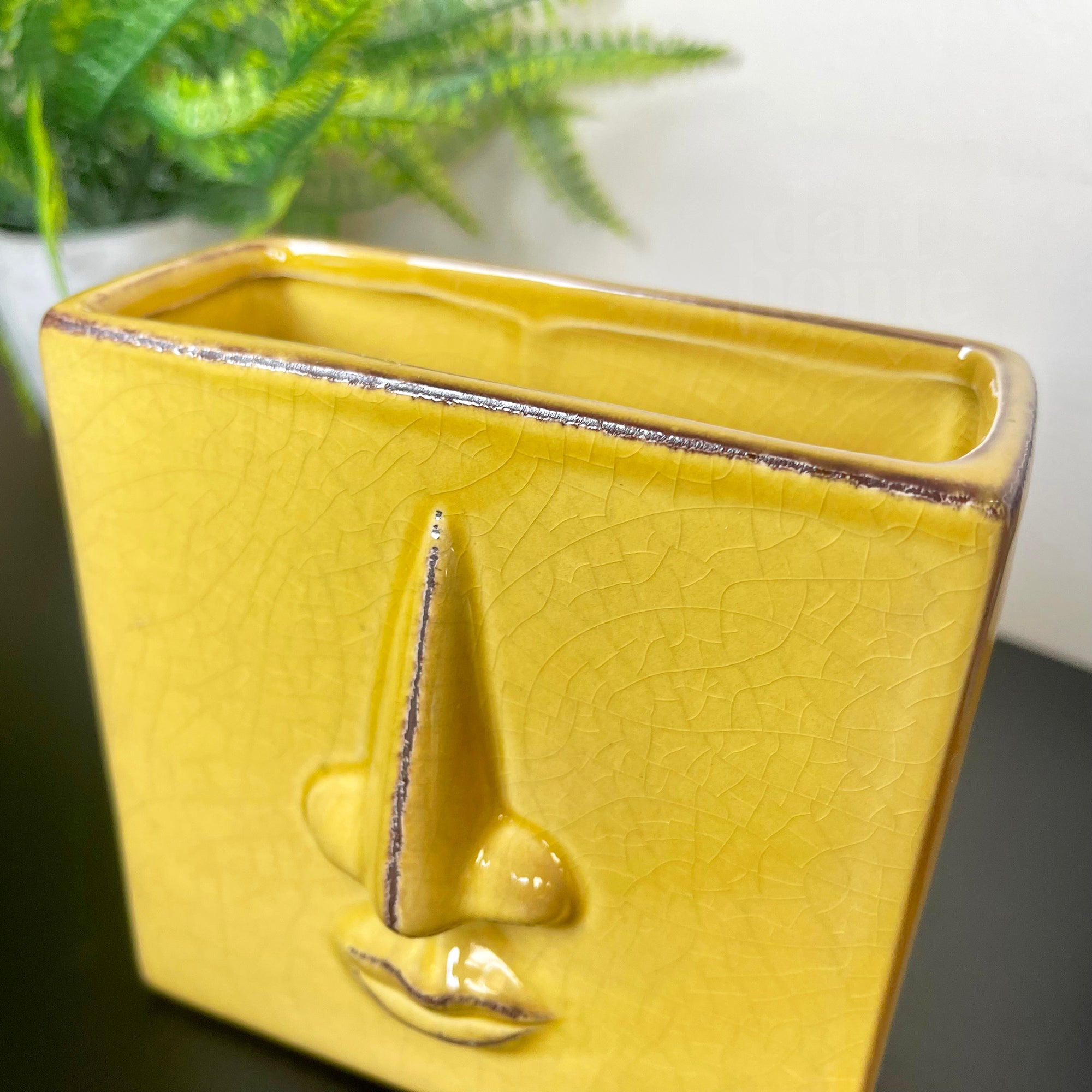 Mustard Yellow Crackle Abstract Face Vase