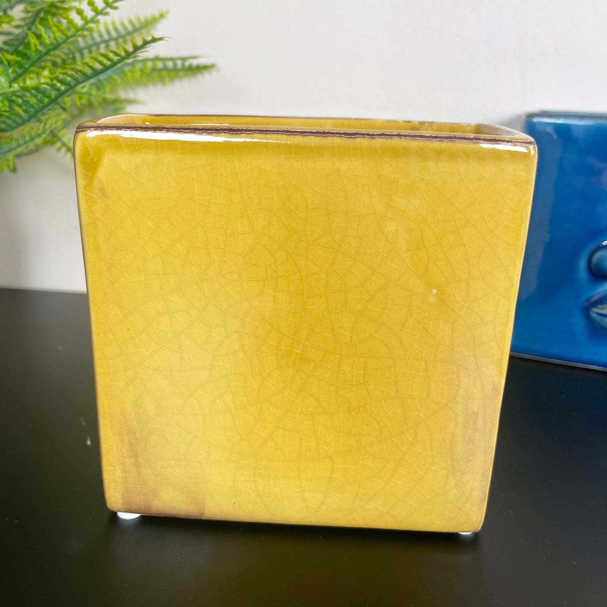 Mustard Yellow Crackle Abstract Face Vase