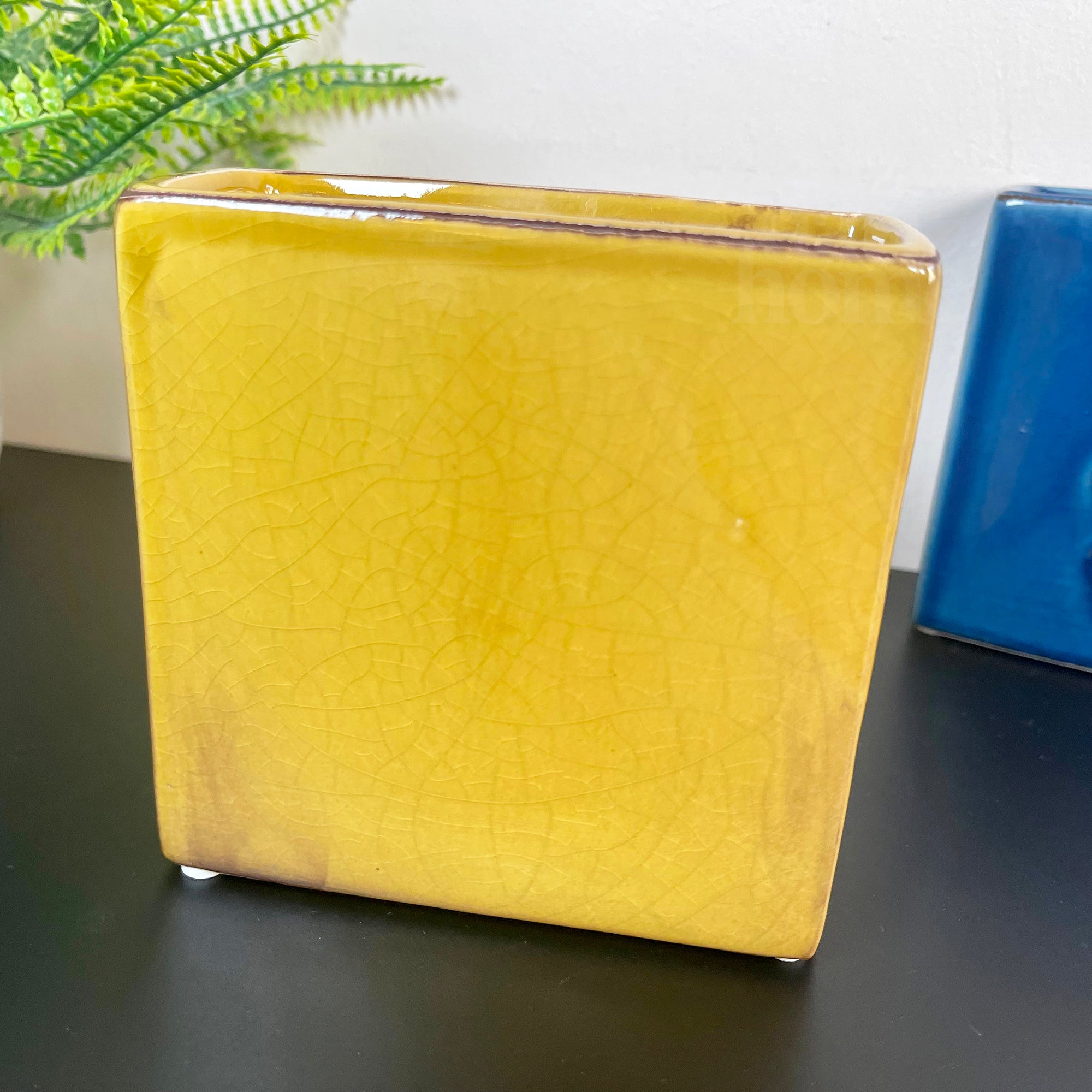 Mustard Yellow Crackle Abstract Face Vase