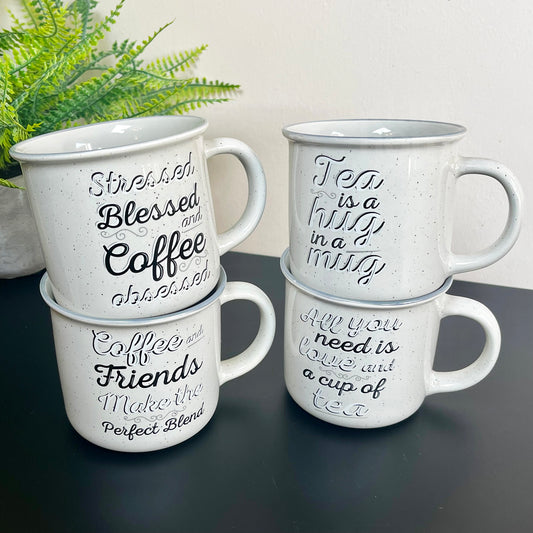 Speckled Slogan Script Mugs Set 400ml