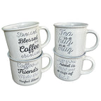 Gesprenkeltes Tassen-Set mit Slogan-Schriftzug, 400 ml