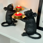 Black And Gold Mouse Candle Holder Pair