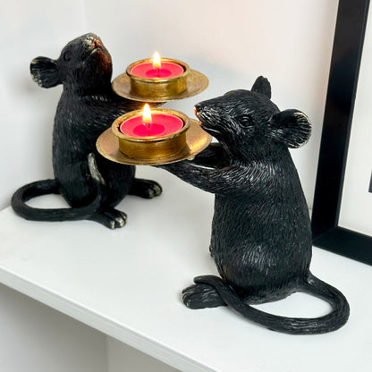Black And Gold Mouse Candle Holder Pair