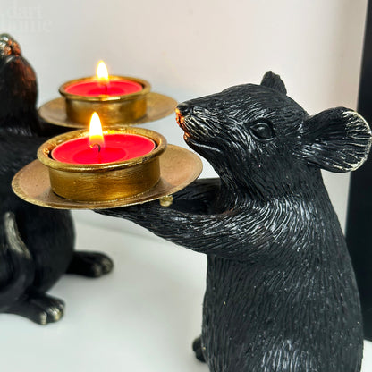 Schwarz-goldenes Maus-Kerzenhalter-Paar