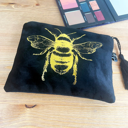 Gold Queen Bee Black Make Up Bag