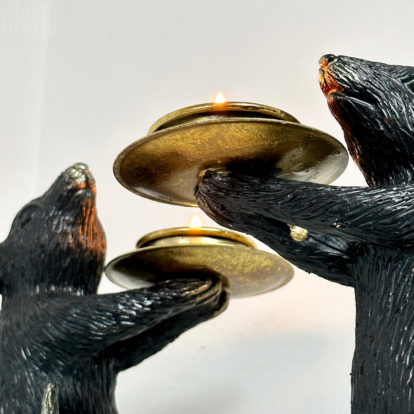 Schwarz-goldenes Maus-Kerzenhalter-Paar