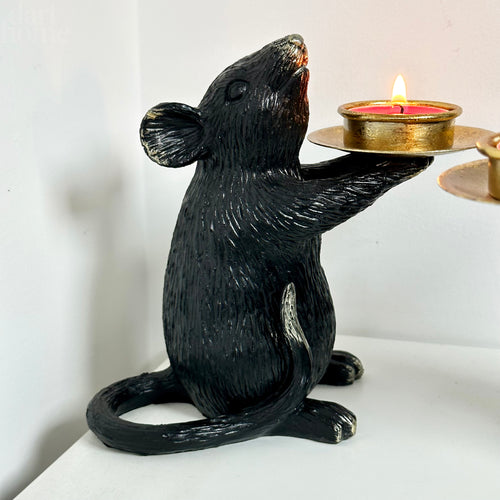 Black And Gold Mouse Candle Holder Pair