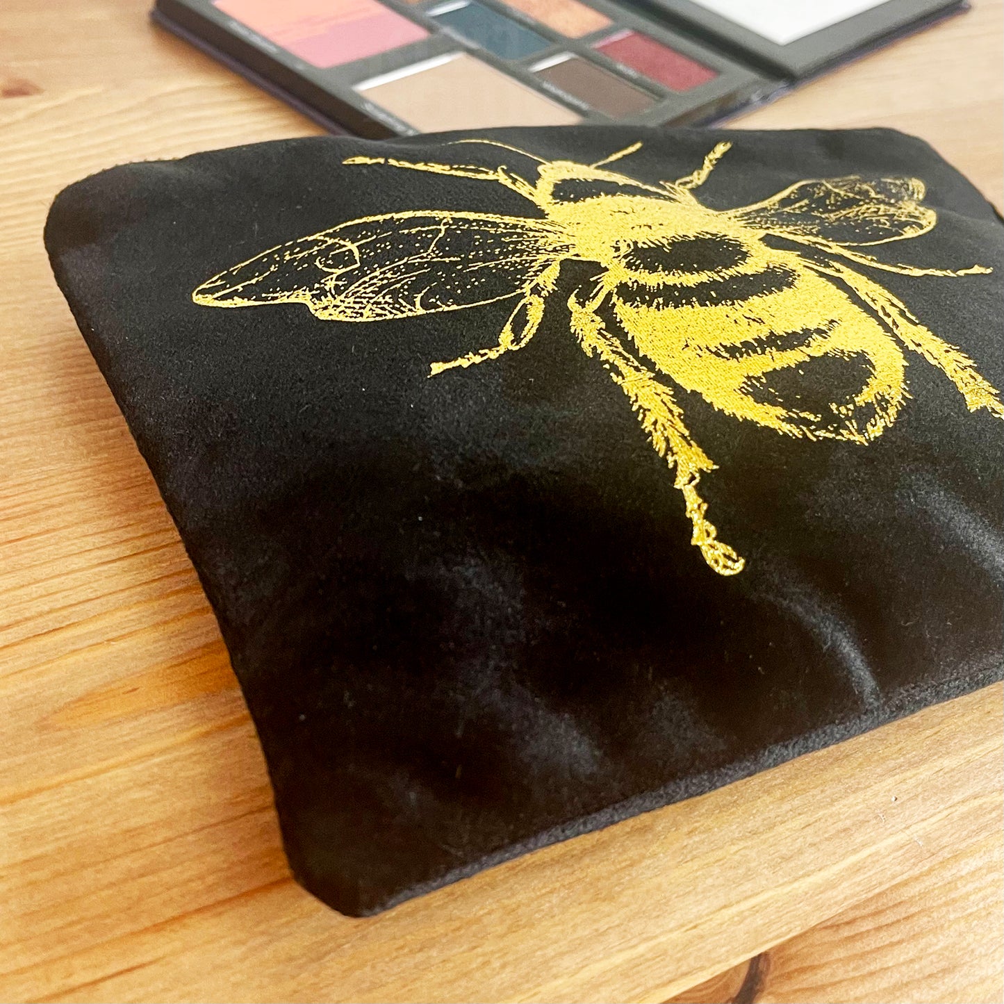 Gold Queen Bee Black Make Up Bag