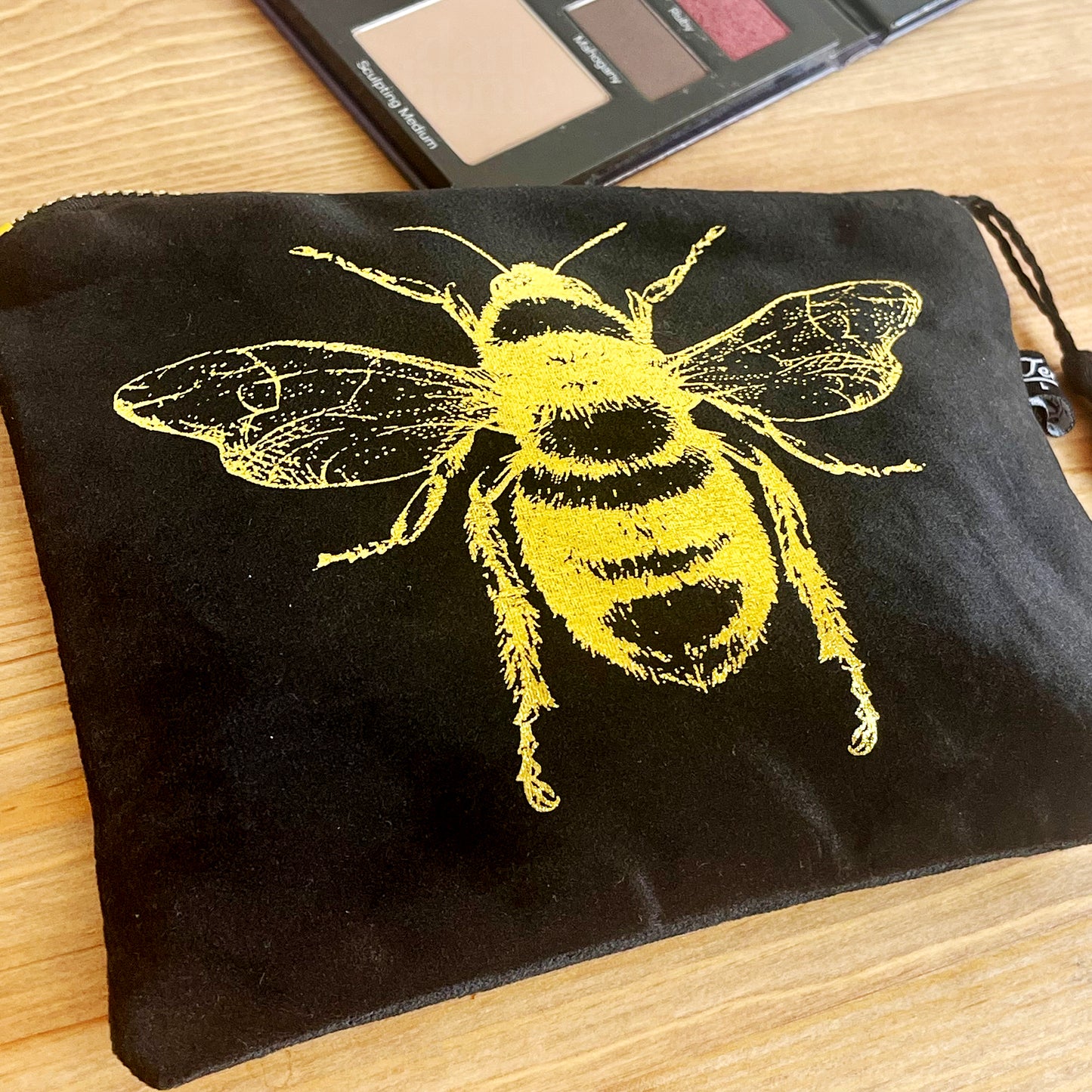 Gold Queen Bee Black Make Up Bag