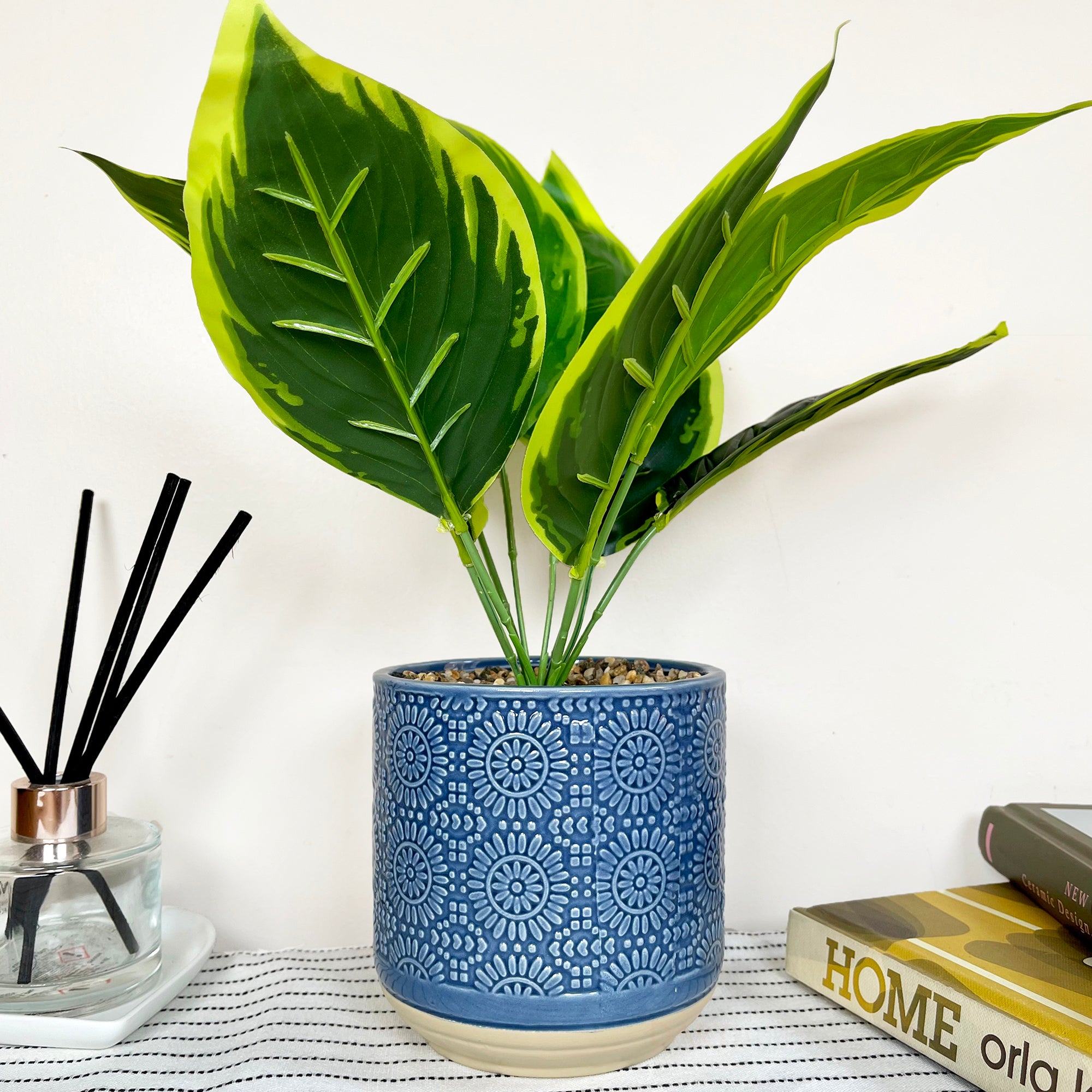 Artificial Dieffenbachia In Blue Pot