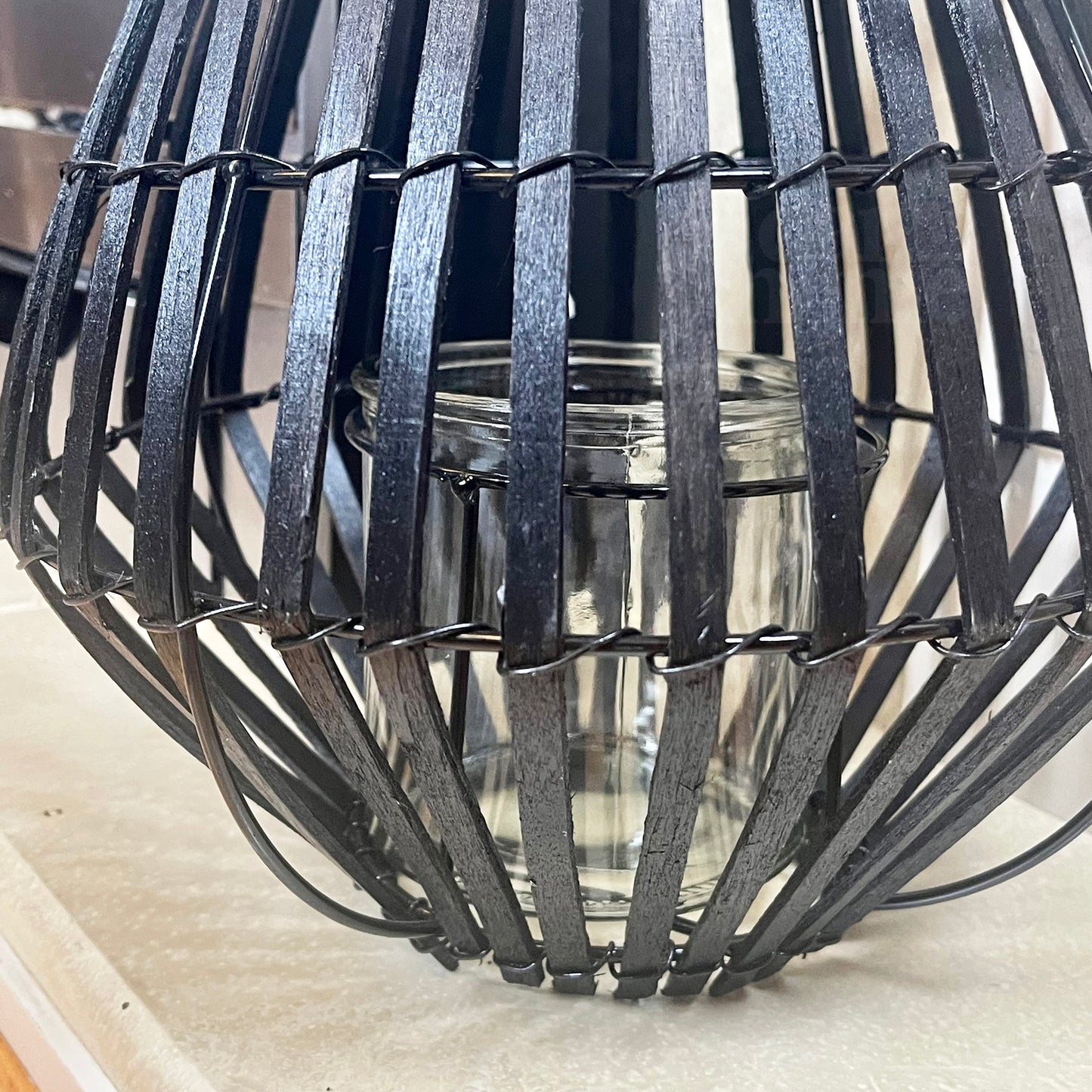 Matt Black Slatted Candle Lantern