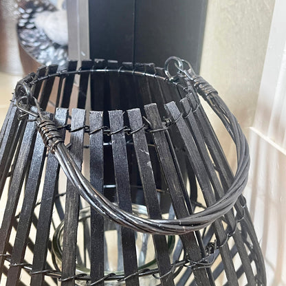 Matt Black Slatted Candle Lantern