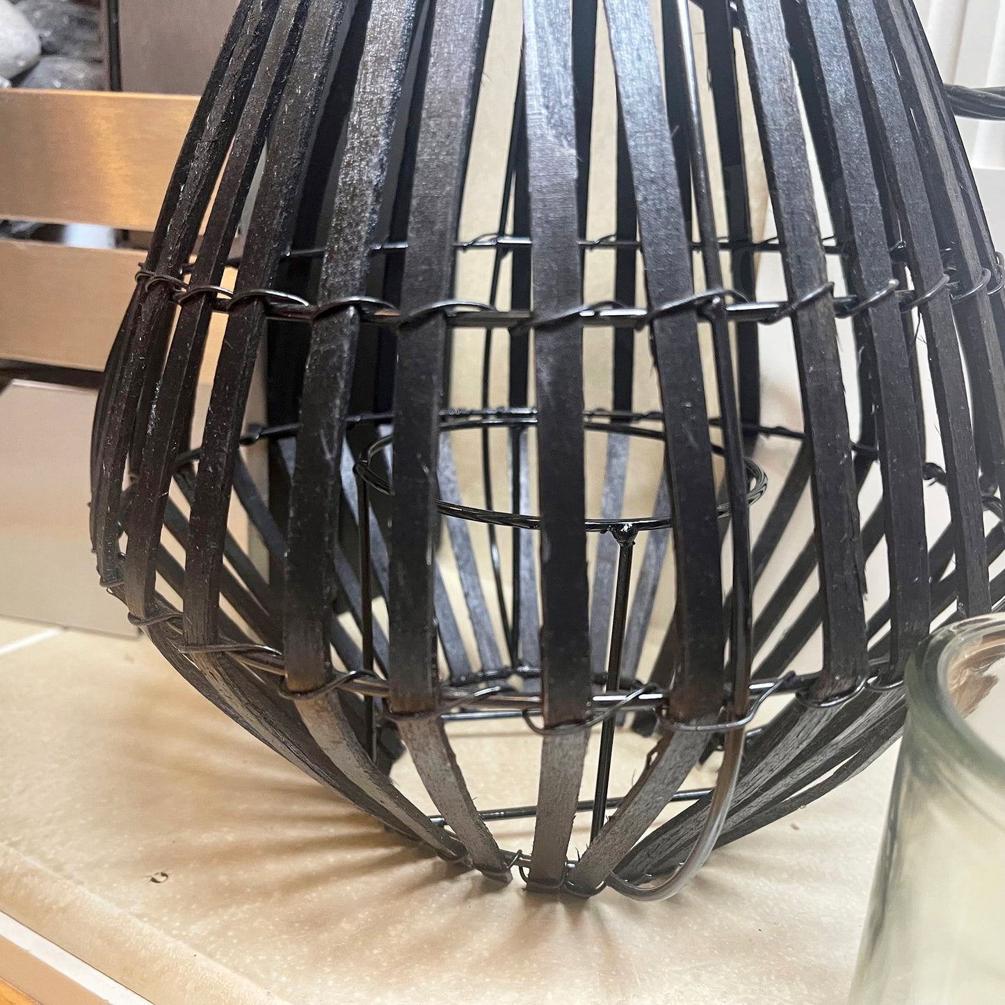 Matt Black Slatted Candle Lantern