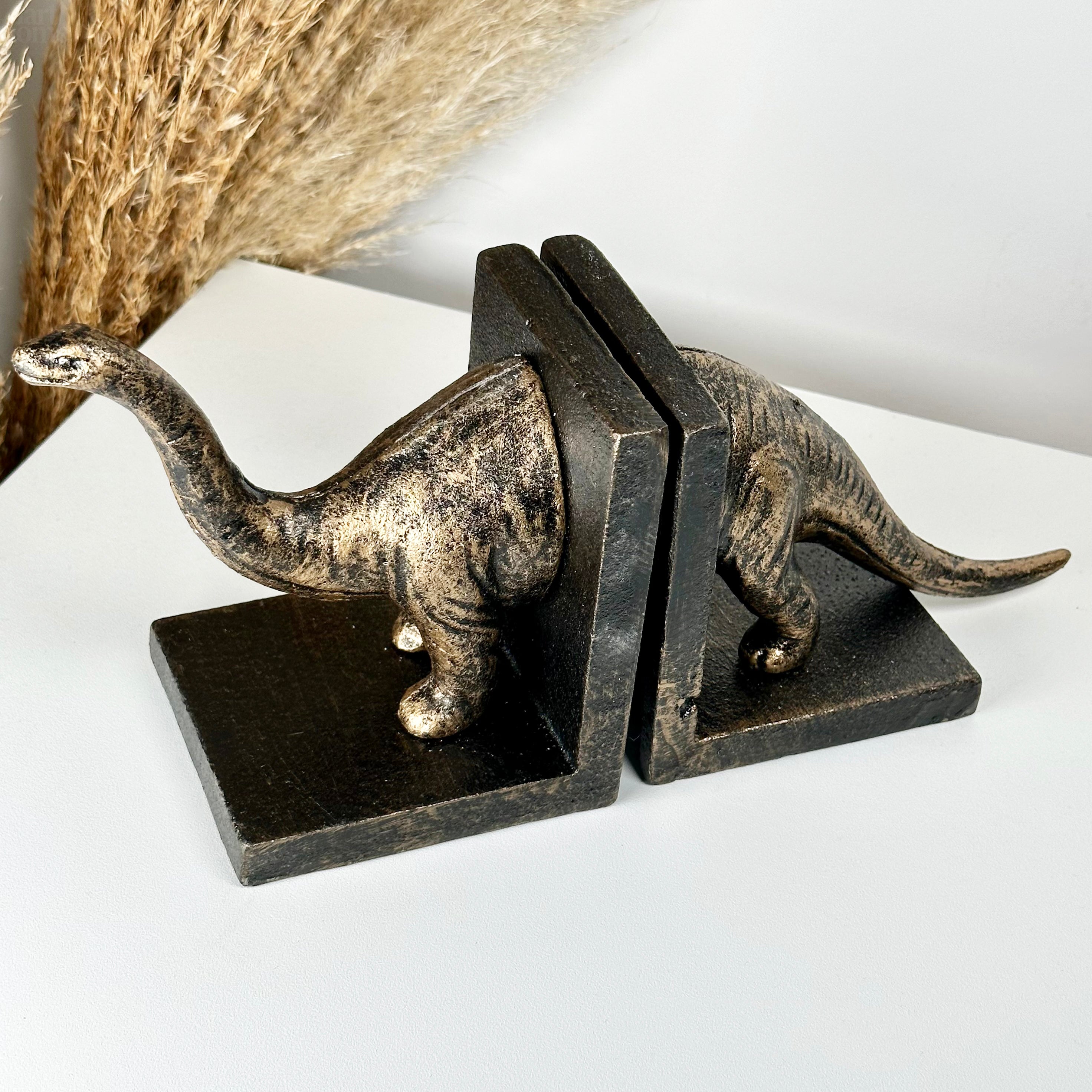 Brontosaurus-Buchstützen aus Gusseisen und Bronze