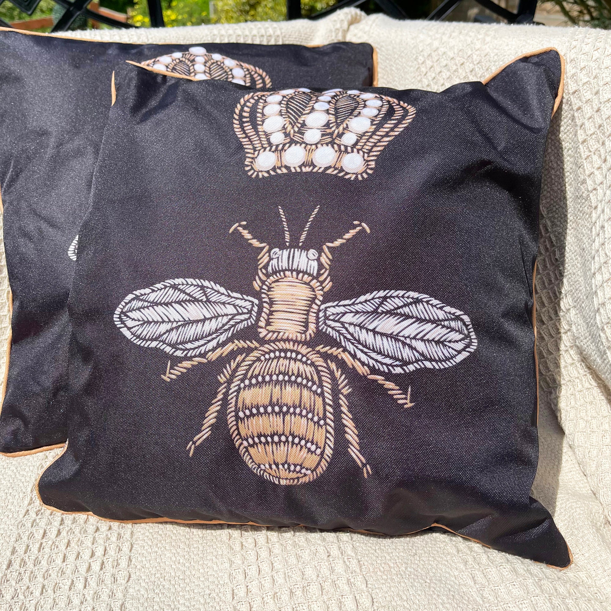 Black Queen Bee Outdoor Cushion