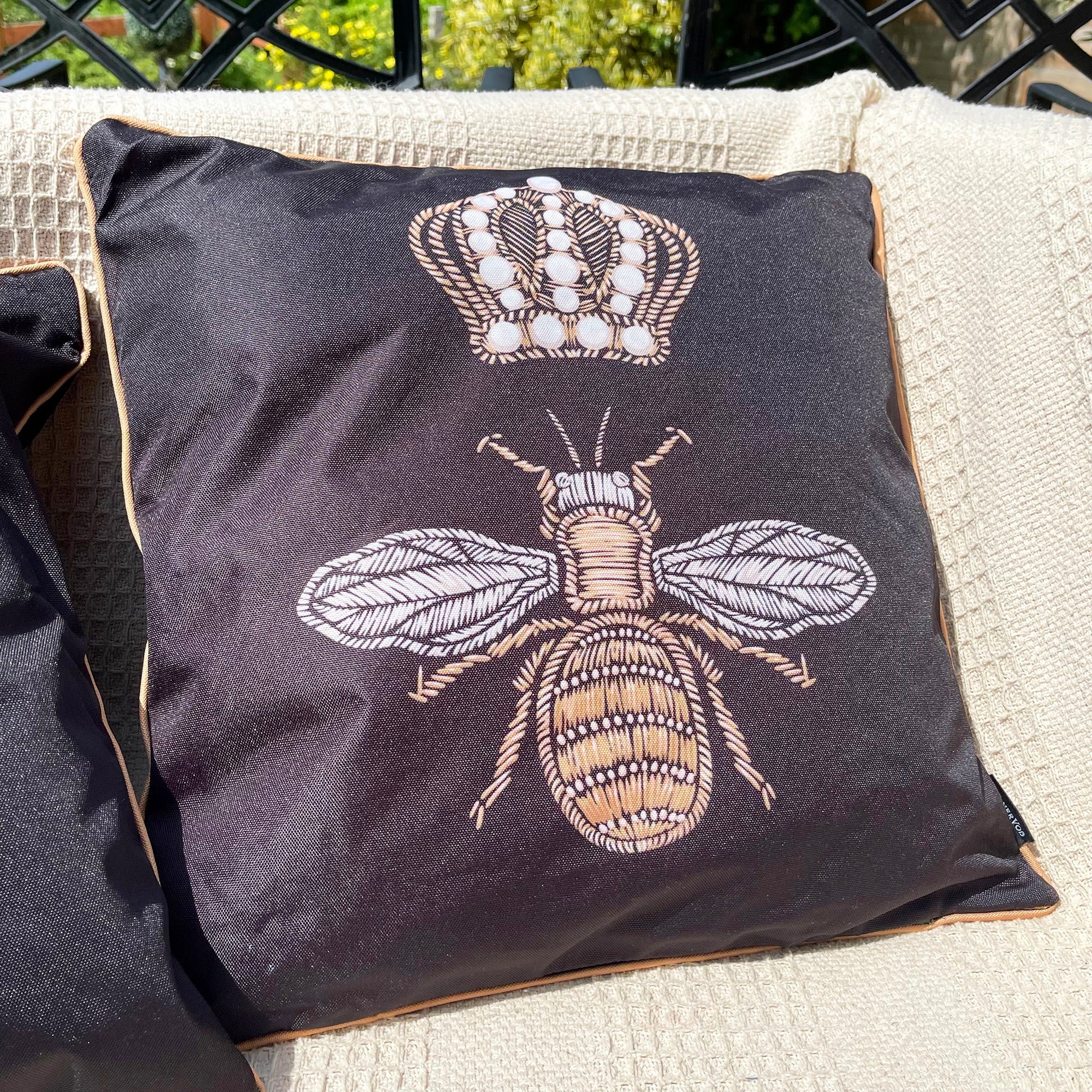 Black Queen Bee Outdoor Cushion