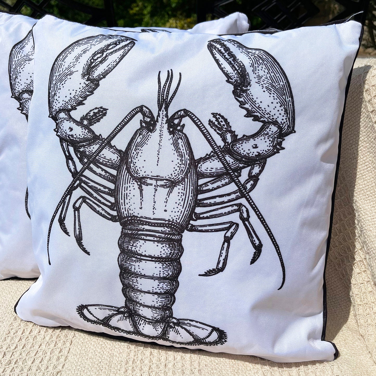 White & Black Lobster Outdoor Cushion