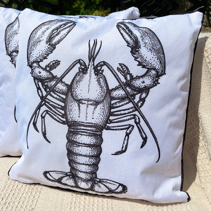 White & Black Lobster Outdoor Cushion