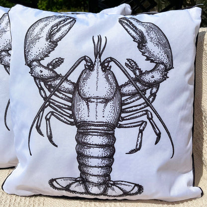 White & Black Lobster Outdoor Cushion