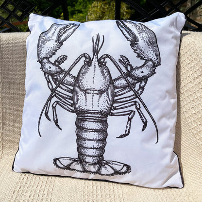 White & Black Lobster Outdoor Cushion