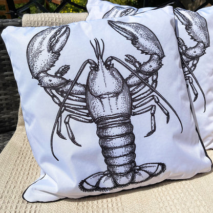 White & Black Lobster Outdoor Cushion