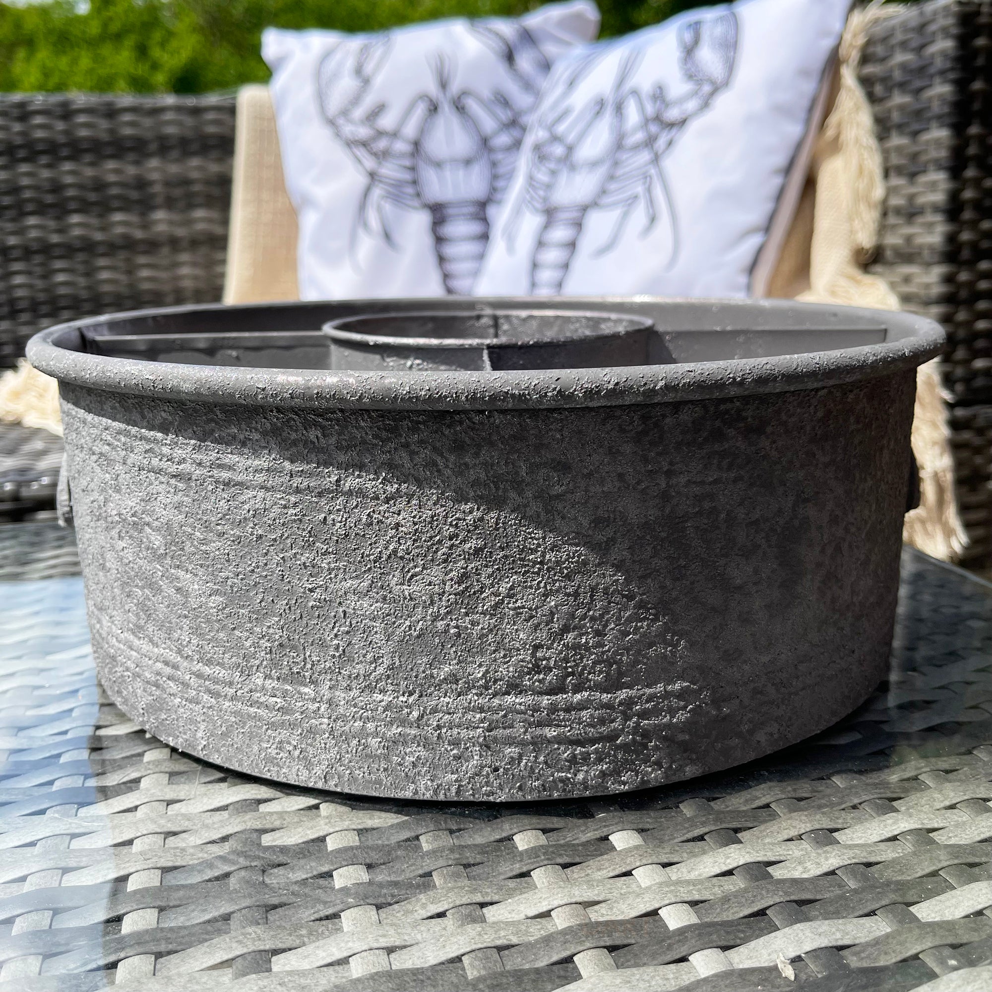 Grauer runder Alpenkräuter-Übertopf, 31 cm x 31 cm