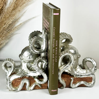 Silver Octopus Bookends