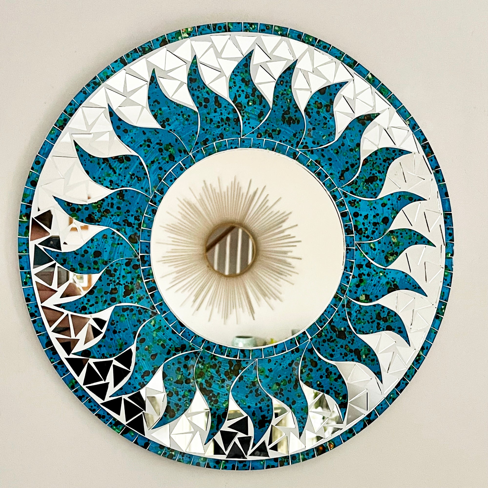 Blue Sun Mosaic Wall Mirror 40cm