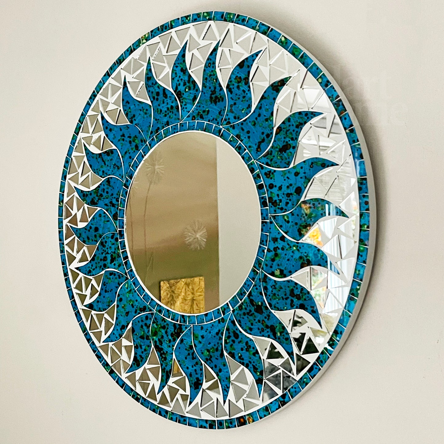 Blauer Sonnen-Mosaik-Wandspiegel, 40 cm