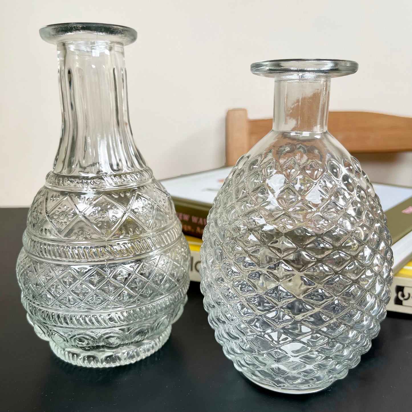 Set Of 2 Large Clear Glass Vases - Round