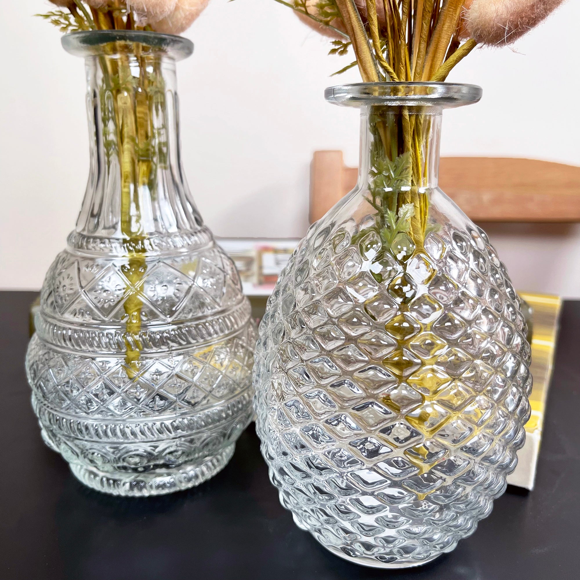 Set Of 2 Large Clear Glass Vases - Round