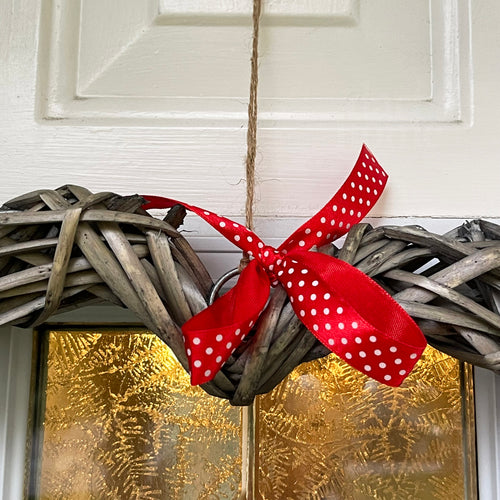 Love Heart Wicker Wreath With Red Bow