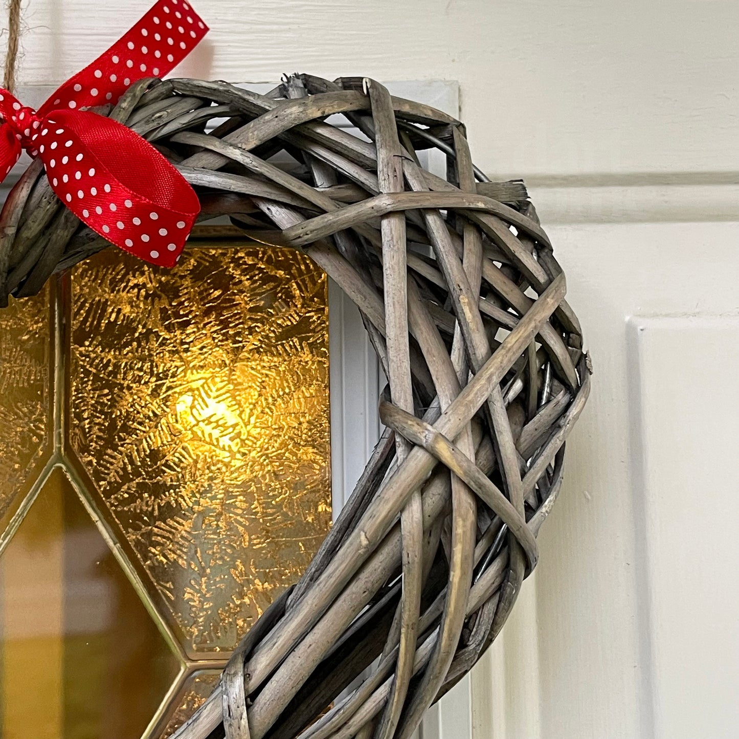 Wide Wicker Heart Wreath With Red Bow