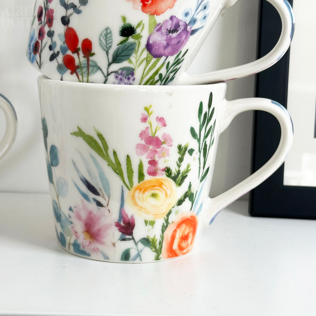 Set mit 4 Tassen mit Blumenmotiv, 400 ml
