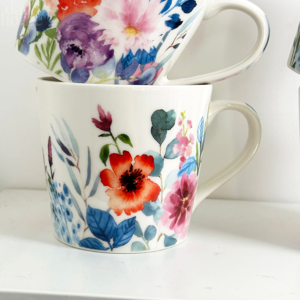 Set mit 4 Tassen mit Blumenmotiv, 400 ml
