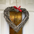 Wide Wicker Heart Wreath With Red Bow