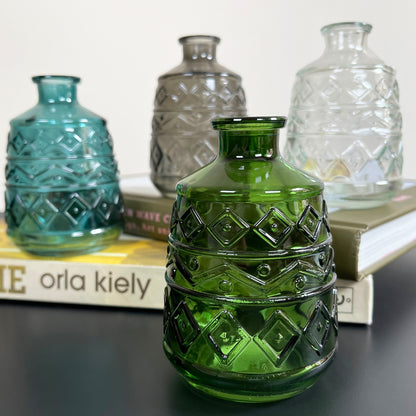 Set Of 4 Coloured Aztec Bottle Vases