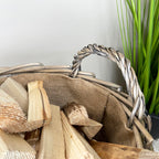Classic Grey Lined Wicker Log Basket