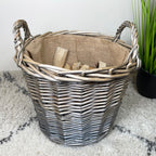 Classic Grey Lined Wicker Log Basket