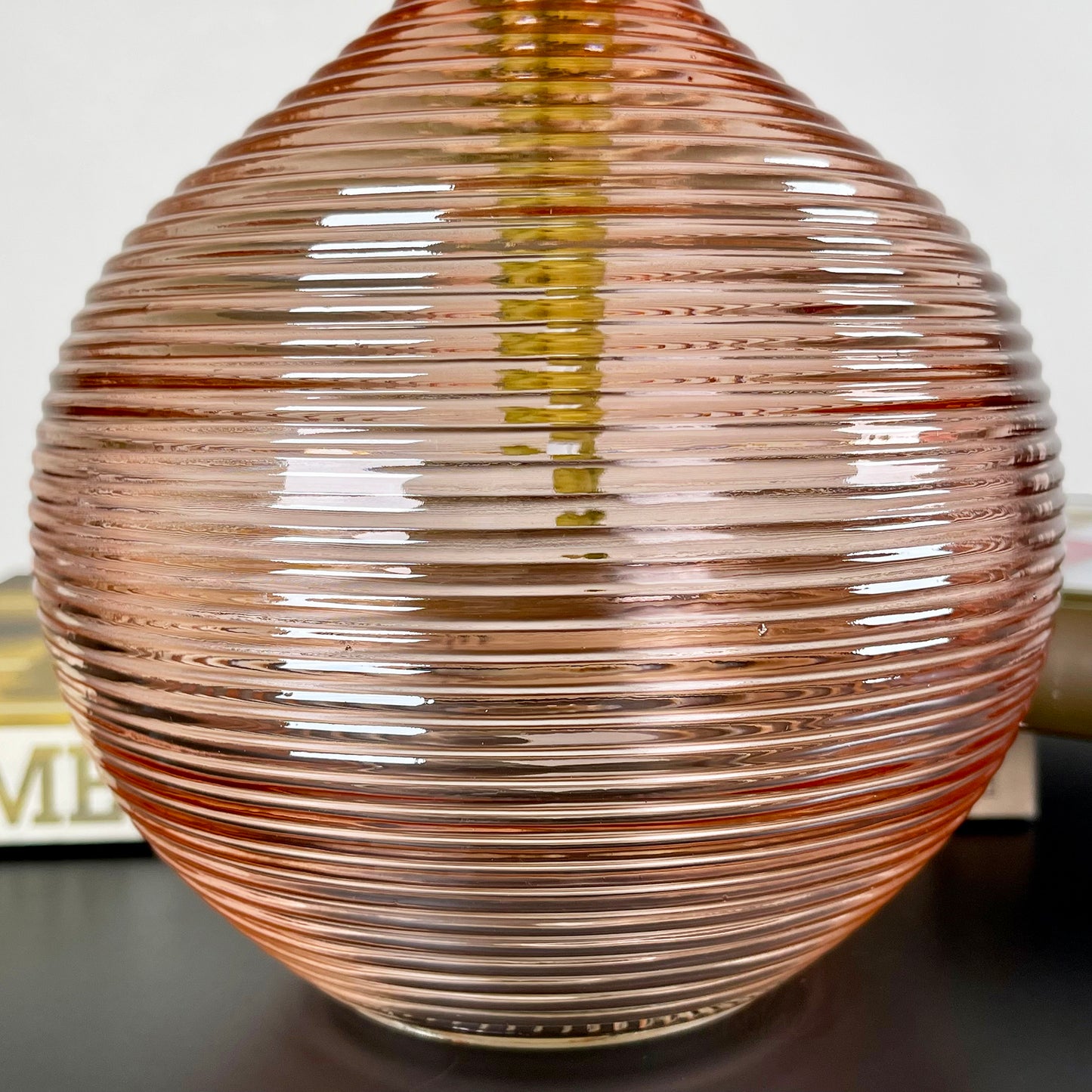 Pink Ribbed Glass Bottle Vase