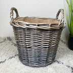 Classic Grey Lined Wicker Log Basket