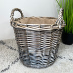 Classic Grey Lined Wicker Log Basket