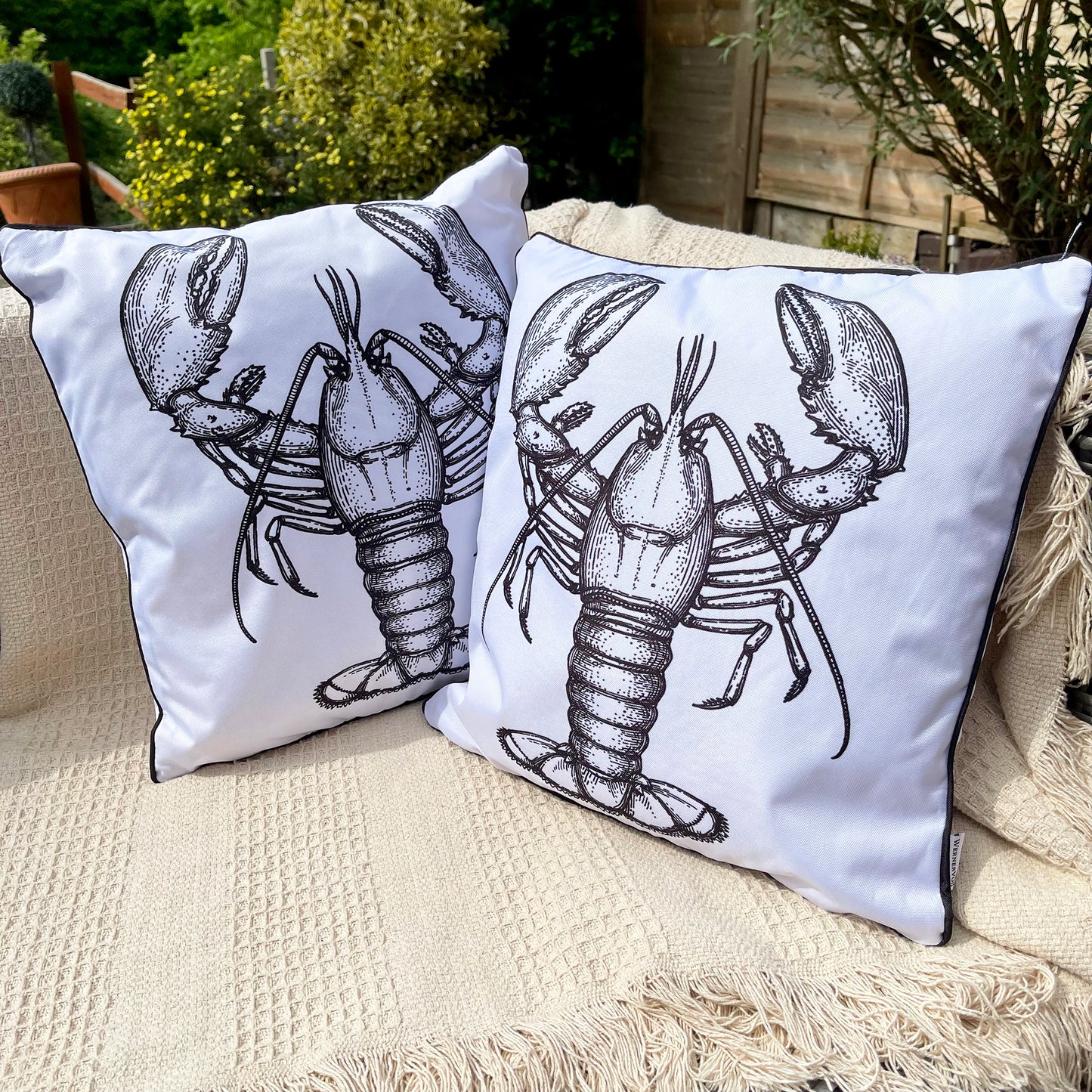 White & Black Lobster Outdoor Cushion