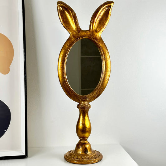 Antique Gold Rabbit Ears Table Mirror