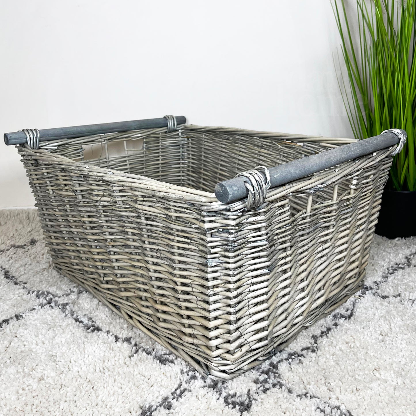 Antique Washed Grey Wicker Storage Baskets