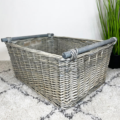 Antique Washed Grey Wicker Storage Baskets