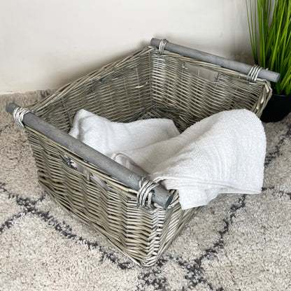 Antique Washed Grey Wicker Storage Baskets