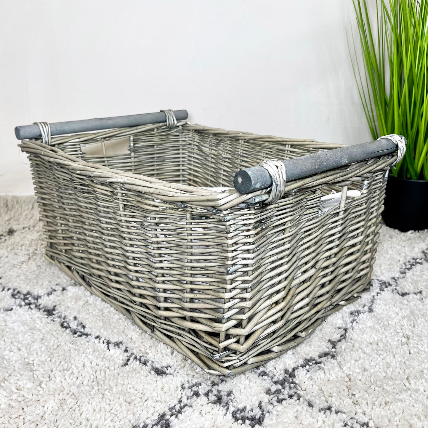 Antique Washed Grey Wicker Storage Baskets