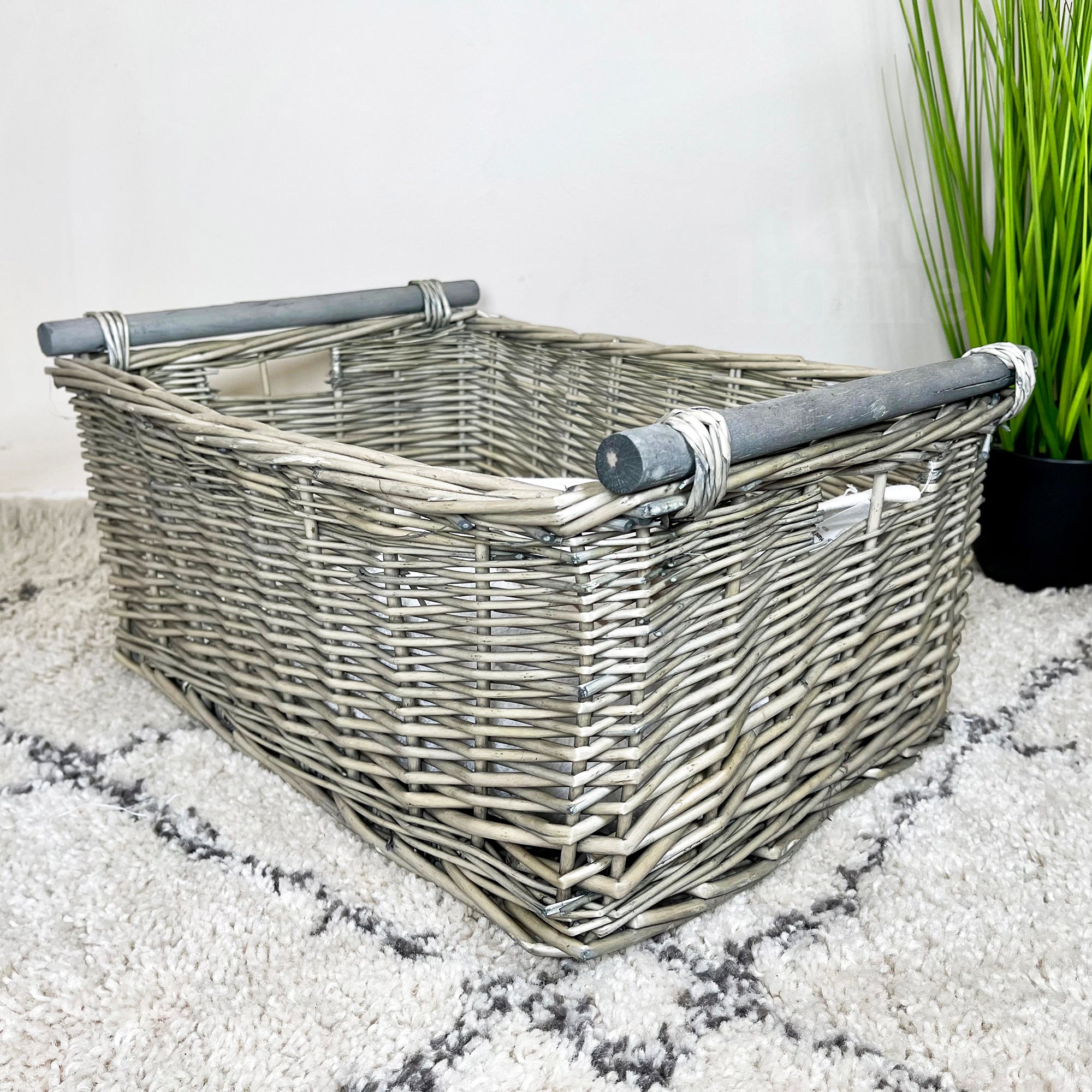 Antique Washed Grey Wicker Storage Baskets