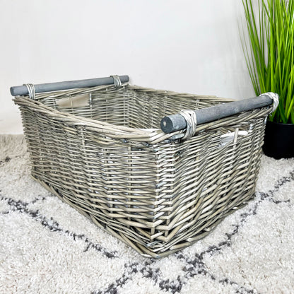 Antique Washed Grey Wicker Storage Baskets